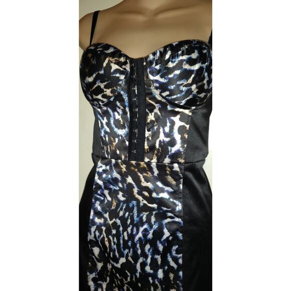 Guess Corset Dress Sz 2 Black Blue Bodycon Bustier Coquette Animal Print Stretch - Picture 5 of 16